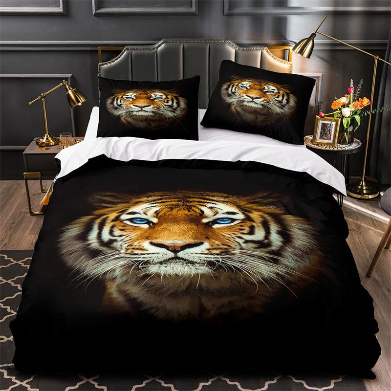Tiger Leopard Lion Duvet Cover Set Africa Wild Animals Bedding Set 3D Red Rose Flowers Quilt Cover Twin King Queen Bedroom Decor