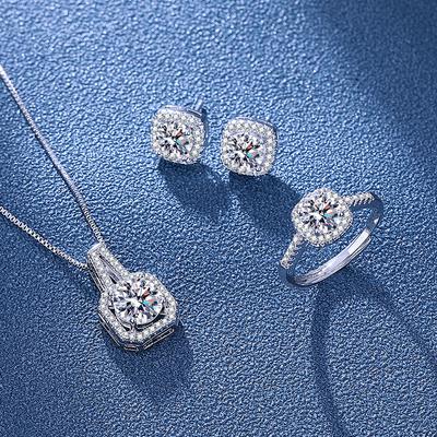 2025 Zirconia Stone Diamond Clavicle Chain Simple Inlaid Zirconia Ring Earnail Pendant Three Piece Set Birthday Gift