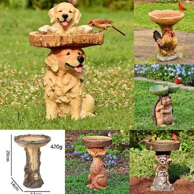 Animale Statuetta Palo di Legno Resina Mangiatoia per Uccelli Decorazione Giardino Procione Volpe Cane Scultura Artigianato Ornamenti per Casa Cortile