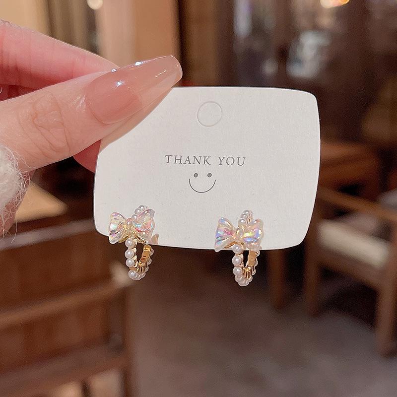 

Серьги-бантики из серебра S925 с жемчугом - Модные C-образные роскошные для женщин