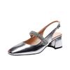 French Rhinestone Rear Empty Mary Jane Shoes Women's 2025 Spring New Versatile Thick Heel High Heels Retro Buckle Sandals