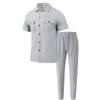 Men's Solid Color Button Pocket Short Sleeve Shirt and Long Pants Two-Piece Set - Summer 2025 Collection