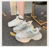Rhinestone dad shoes women's 2025 spring new Internet celebrities with the same lace-up thick sole heightening versatile sports shoes casual shoes