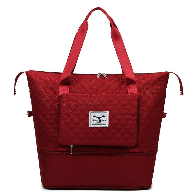 Rhombus dry and wet separation sports shoulder bag large capacity travel bag foldable expansion yoga fitness bag