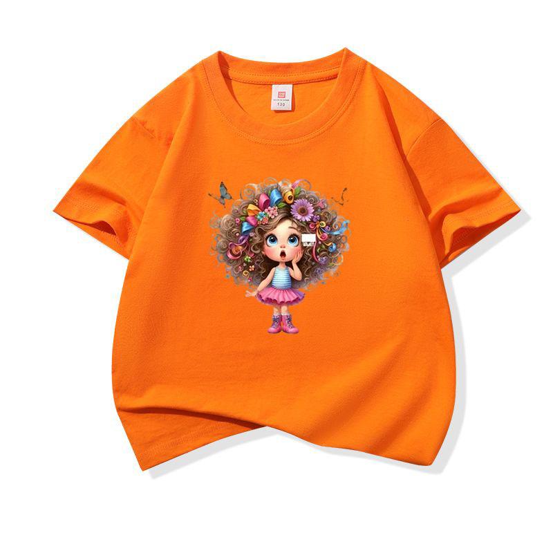 Kids Cotton T Shirt Flower And Butterfly Hair Girl Print Crew Neck Short Sleeve Tee Casual Boys Girls Summer Tops