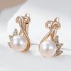 Luxury Crystal Flower Pearl Dangle Earrings For Women Trendy  Rose Gold Color With Natural Zircon Daily Fine Jewelry