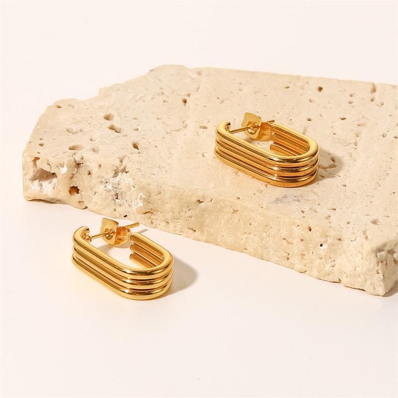 Youthway Three-Layer U-Shaped Open Earrings Stainless Steel  Pvd Gold Plated Fashion Vintage Classic Jewelry Women