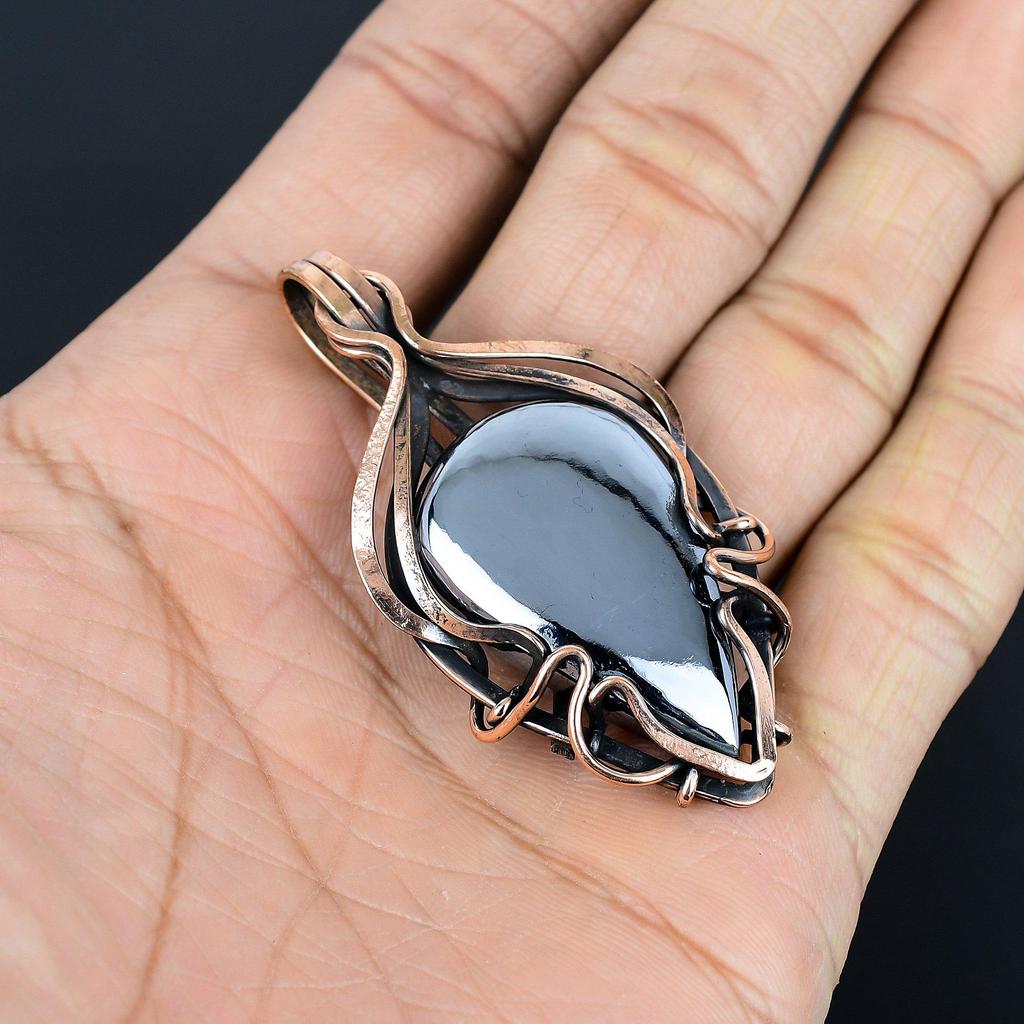 Shungite 999 Copper Wire Wrapped Pendant, Handmade Gemstone Pendant Jewelry, Gifts For Love Brand New Pendant