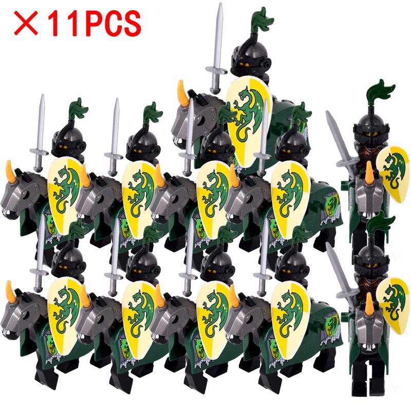 11 uds./lote Figuras Medievales Edad Media Roma Guerreros Soldados Caballo Castillo Rey Dragón Caballeros Bloques de Construcción Ladrillos Juguetes regalos