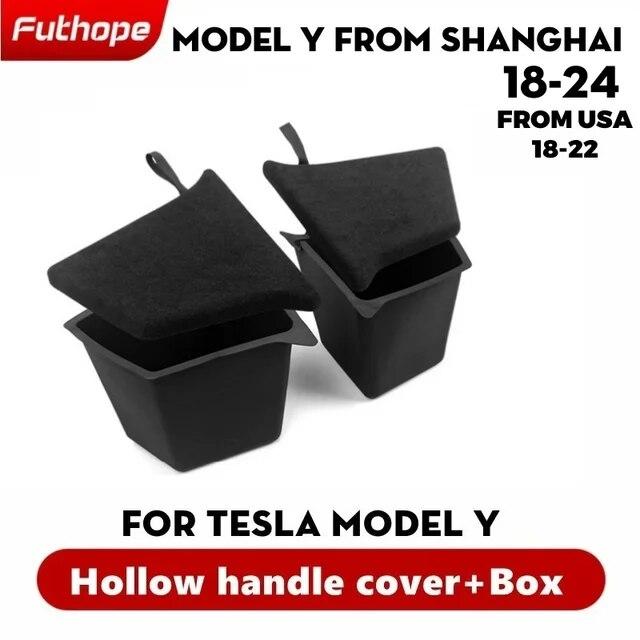 Futhope Car Trunk Side Storage Box For Tesla Model Y 2018-24 Hollow Cover Organizer Flocking Mat Partition Board Stowing Tidying