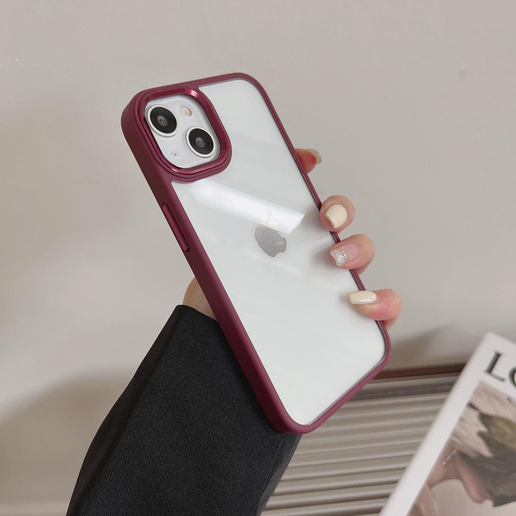 Applicable Apple iPhone 17ProMax Solid Color Case for iPhone 16, 15, 14 - Metal, Transparent, Recessed, Anti-Fall, Women's.