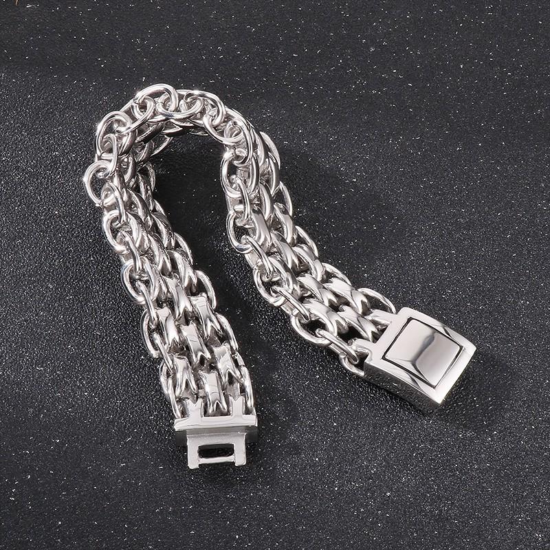 Hip Hop Stainless Steel Three Layer Link Chain Bracelet Men's Gold Color O-Shaped Chunky Bracelets Larger Polished Wist Jewelry