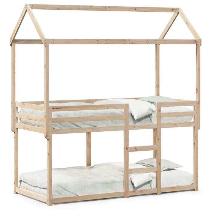 VidaXL Bunk Bed with Roof 90x190 Cm Solid Pine Wood, Bed, Bed Frame, Loft Bed, Bedroom Furniture, Slatted Base, 3282127