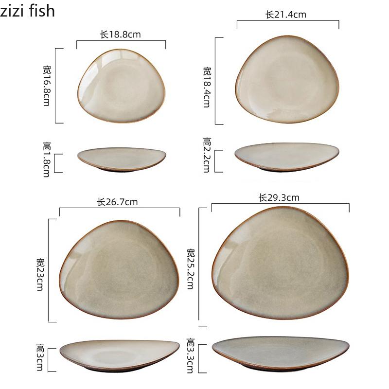 Kiln Changes Triangle Shallow Plate Ceramic Tableware Steak Plate Salad Plate Dessert Dish Dim Sum Dish Japanese Tableware