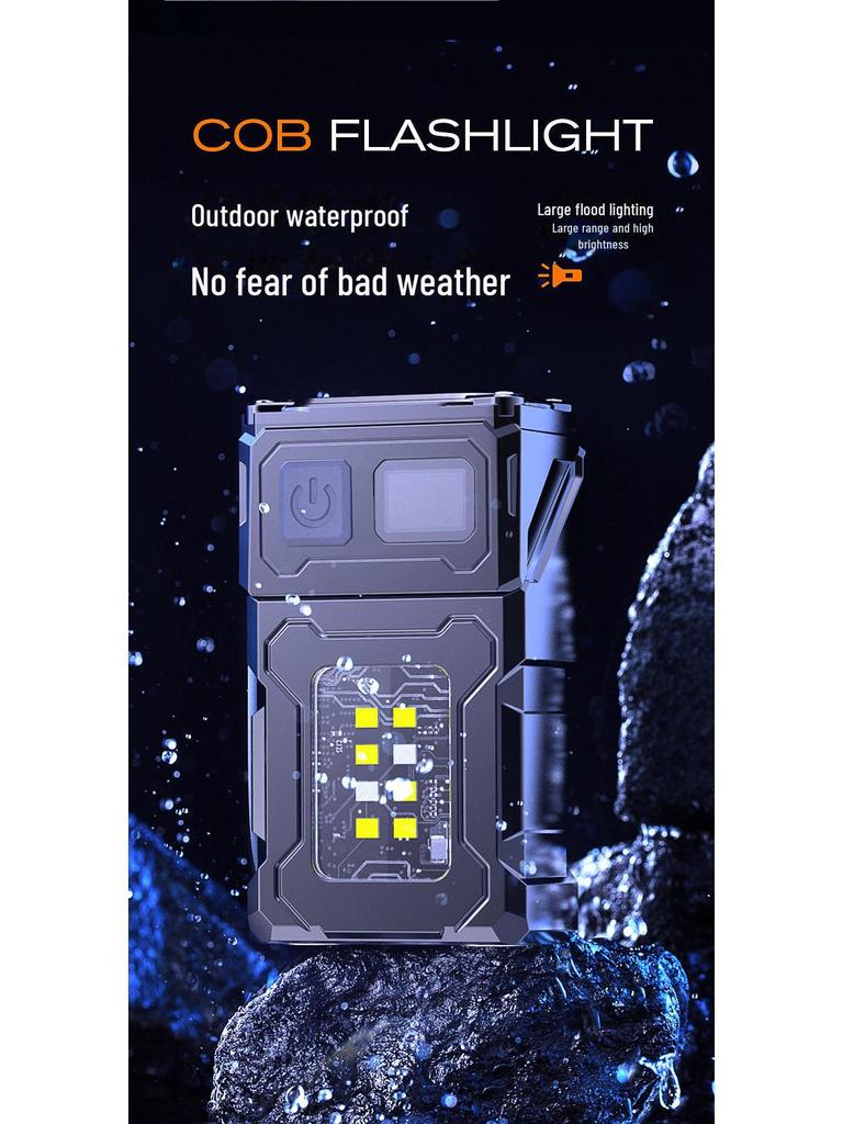 Super Bright Portable LED Flashlight with COB Side Light, Long-lasting Battery, and Warning Light for Outdoor and Work Lighting