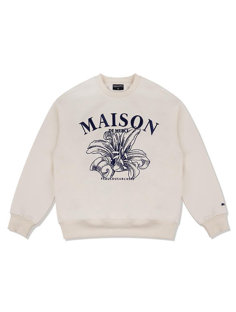LA MAISON STUDIO Unisex Leris Embossed Embroidery Sweatshirt Cream Navy (Fcc3Ts478M)