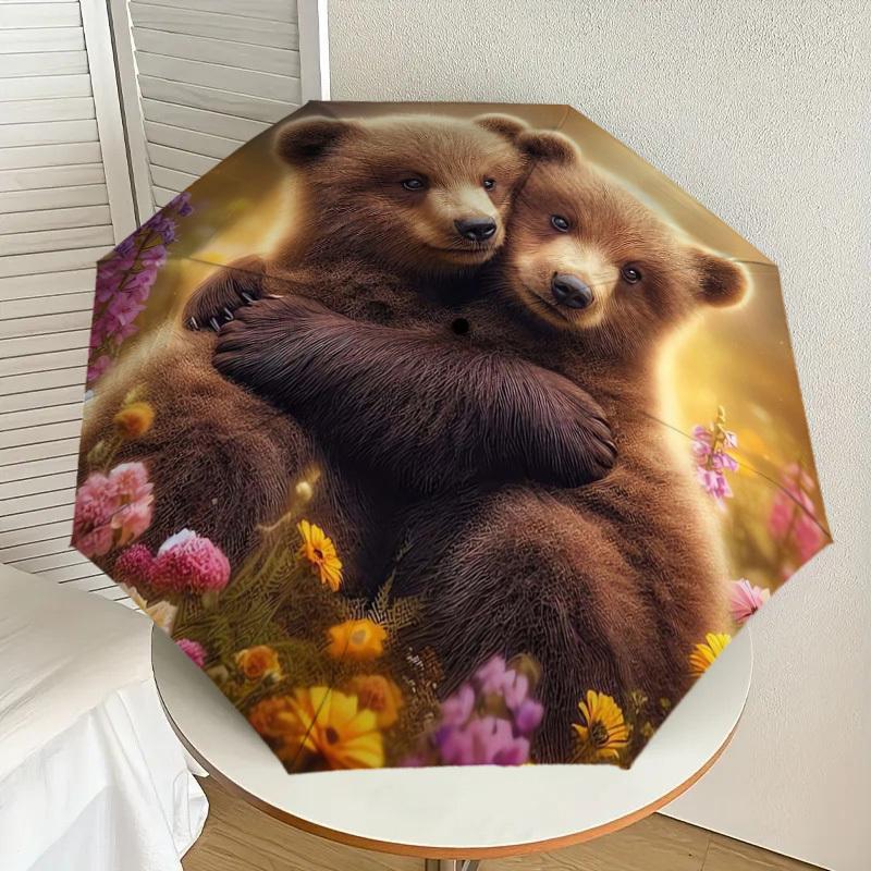 

1pc Bear Cubs in Flowers Umbrella with Plastic Handle,Suitable for All Seasons Home Travel Outdoor UmbrellaDD285