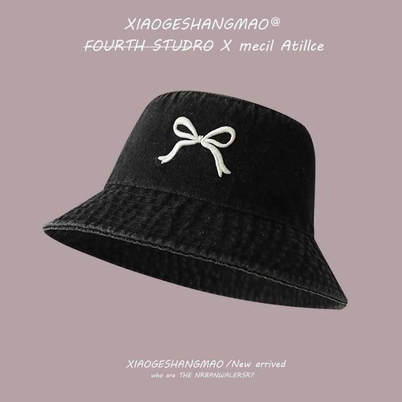 Embroidered bucket hat women travel sunscreen sunshade denim basin hat fashion new sweet bow