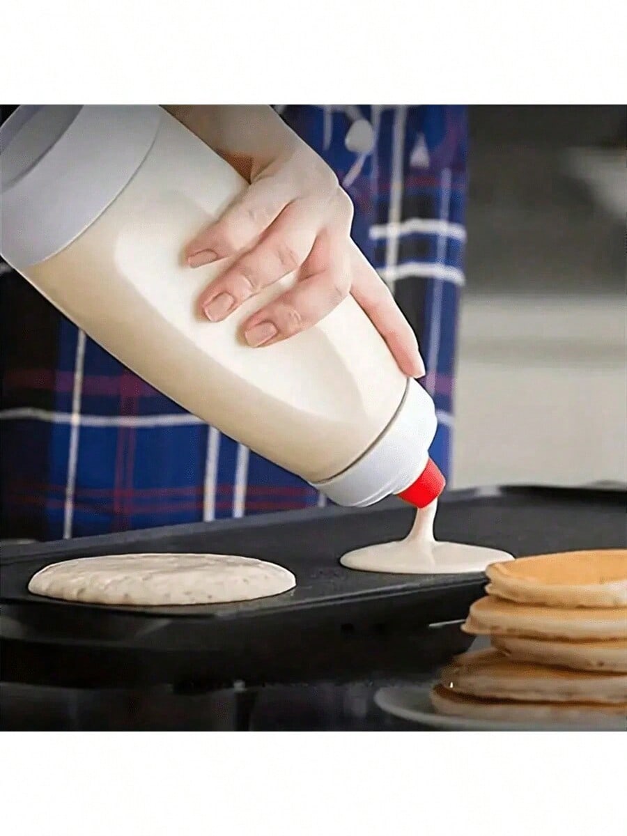 

1 шт. Бутылка-дозатор для теста для блинов с шариком-венчиком и проволочным венчиком, Идеально подходит для выпечки блинов, кексов, маффинов, крепов, Белый 1pc белый
