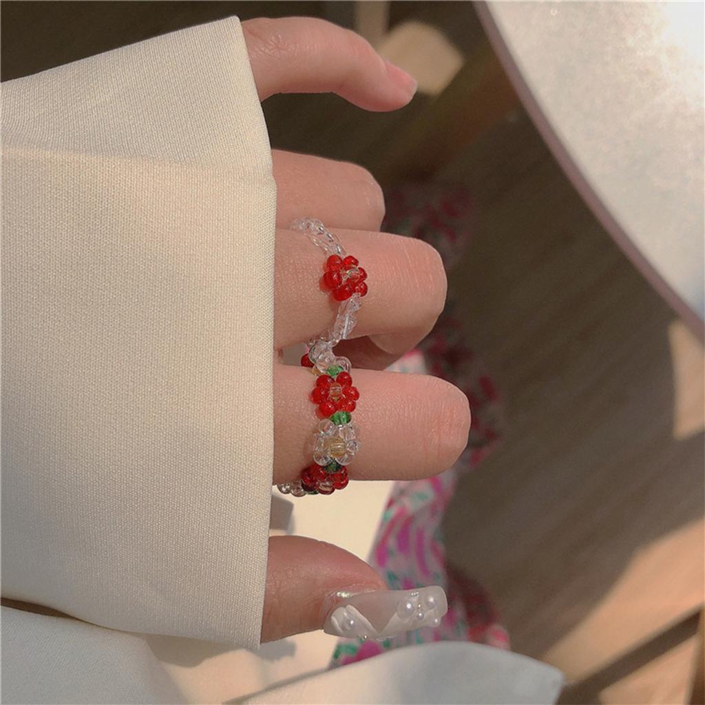 Fashionable Beaded Rings Accessory Adjustable Elastic Design Flower Rings Jewelry for Young Women and Craft Lovers