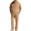 Men's Summer Casual Linen Set: Short-Sleeve Hooded Shirt And Loose-Fit Pants