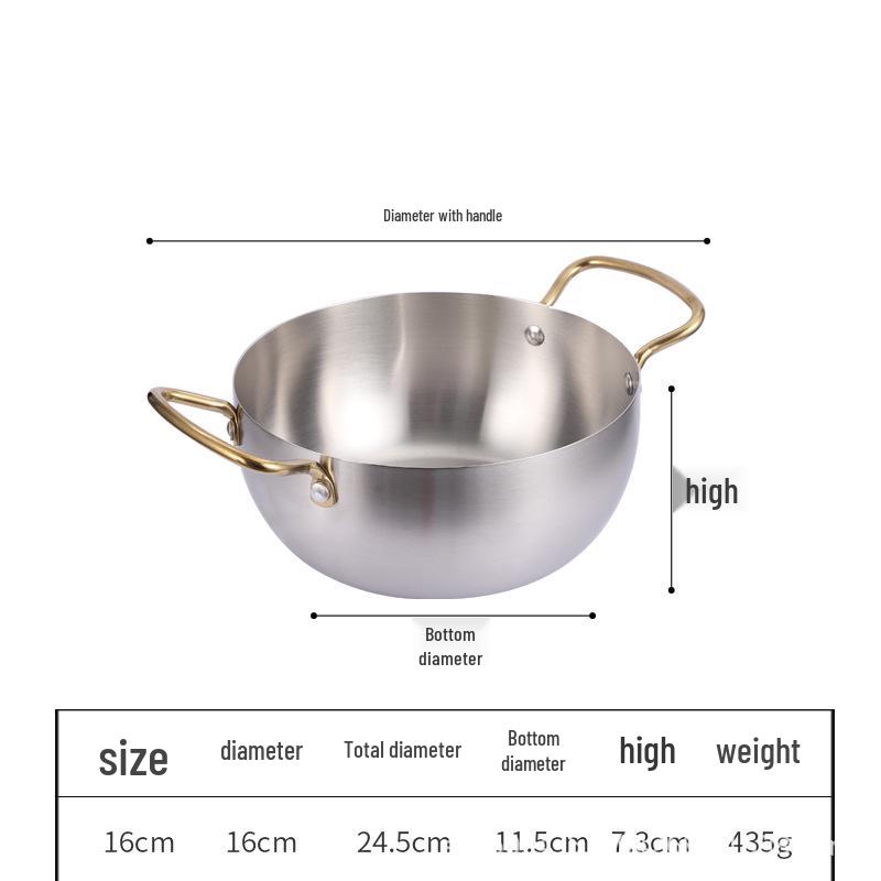 Koreanischer Edelstahl-Doppelgriff-Instantnudeltopf mit Induktionskompatibilität