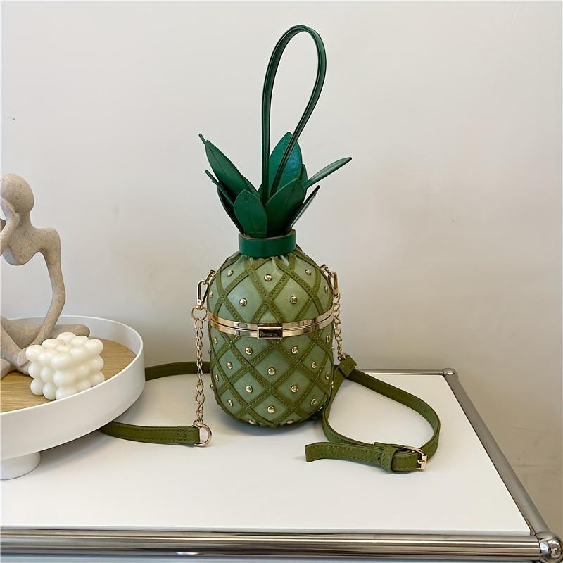 Women's Pineapple Purse Novelty Summer Bag Crossbody Shoulder Handbag Hawaiian PU Leather Rivets Chain Strap Tote for Girls
