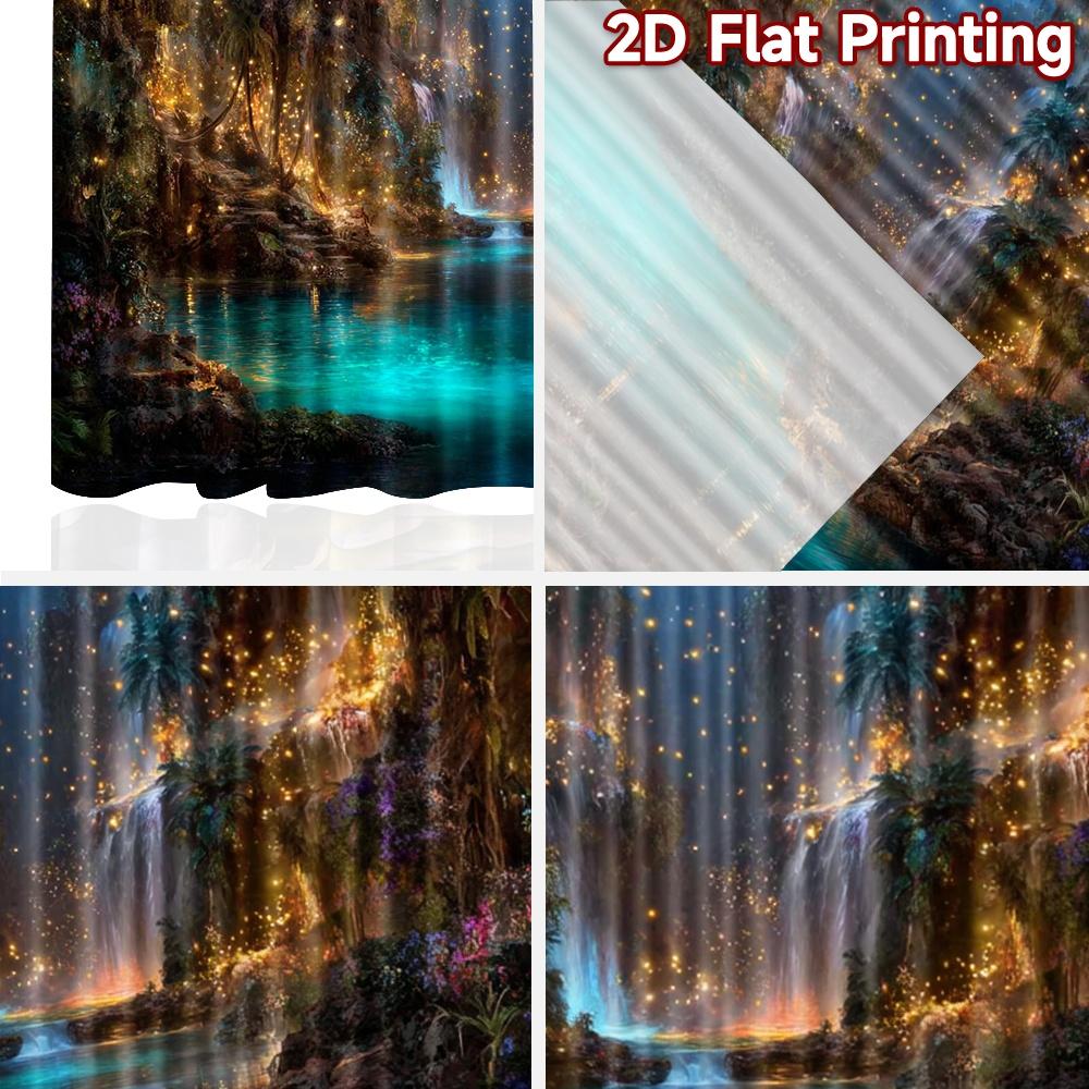 2D flat printing 2pcs Curtains Enchanted Forest Waterfall Dreamy Glow Digital Printed Polyester Drapes Party Decorations Perfect