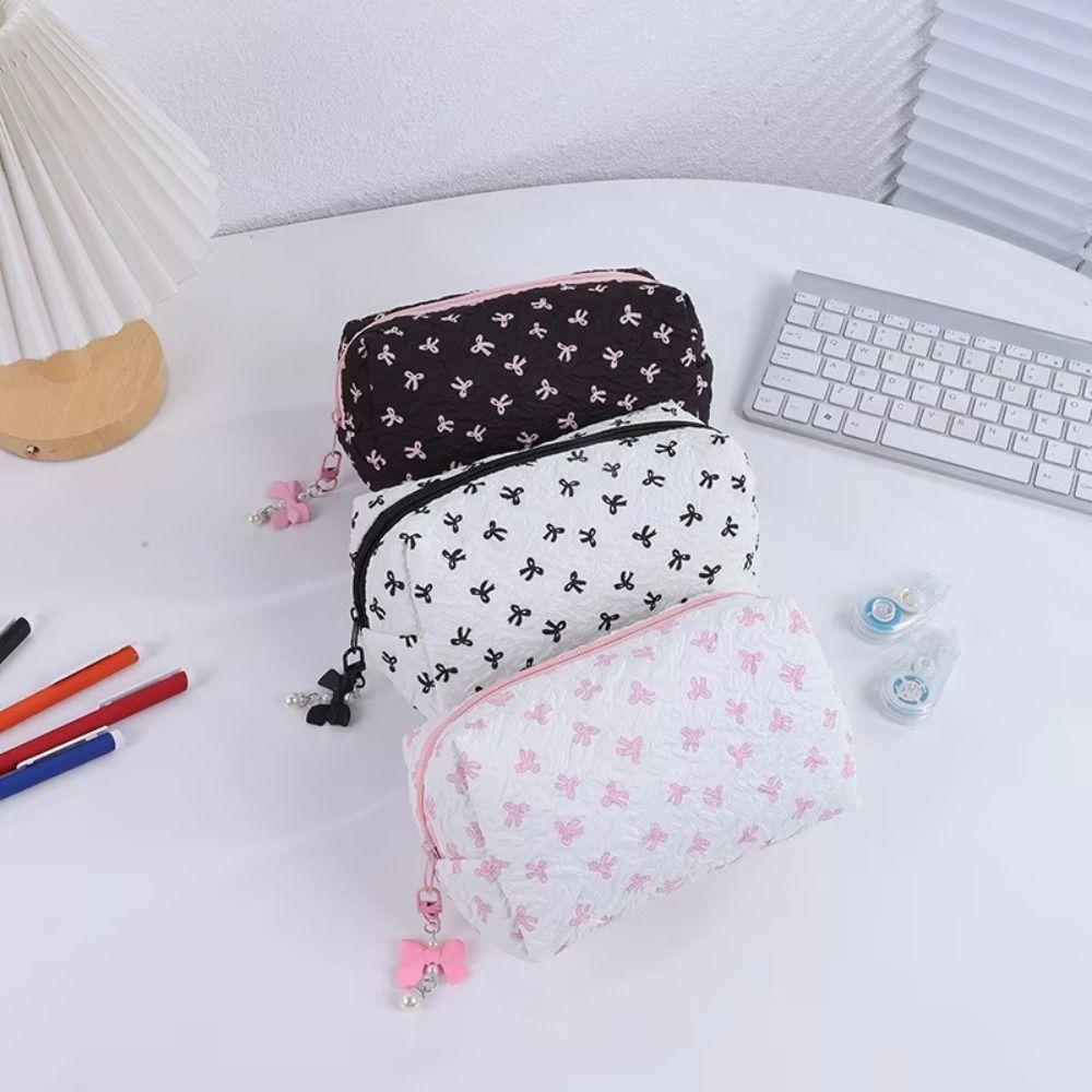 Makeup Case Bow Tie Pencil Case Large Capacity Stationery Bag Pencil Pouch  Girls Women