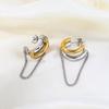 Fenny High End 18K Gold-plated  Double Layer Chain Tassel Two Tone Stainless Steel Hoop Earring for Women
