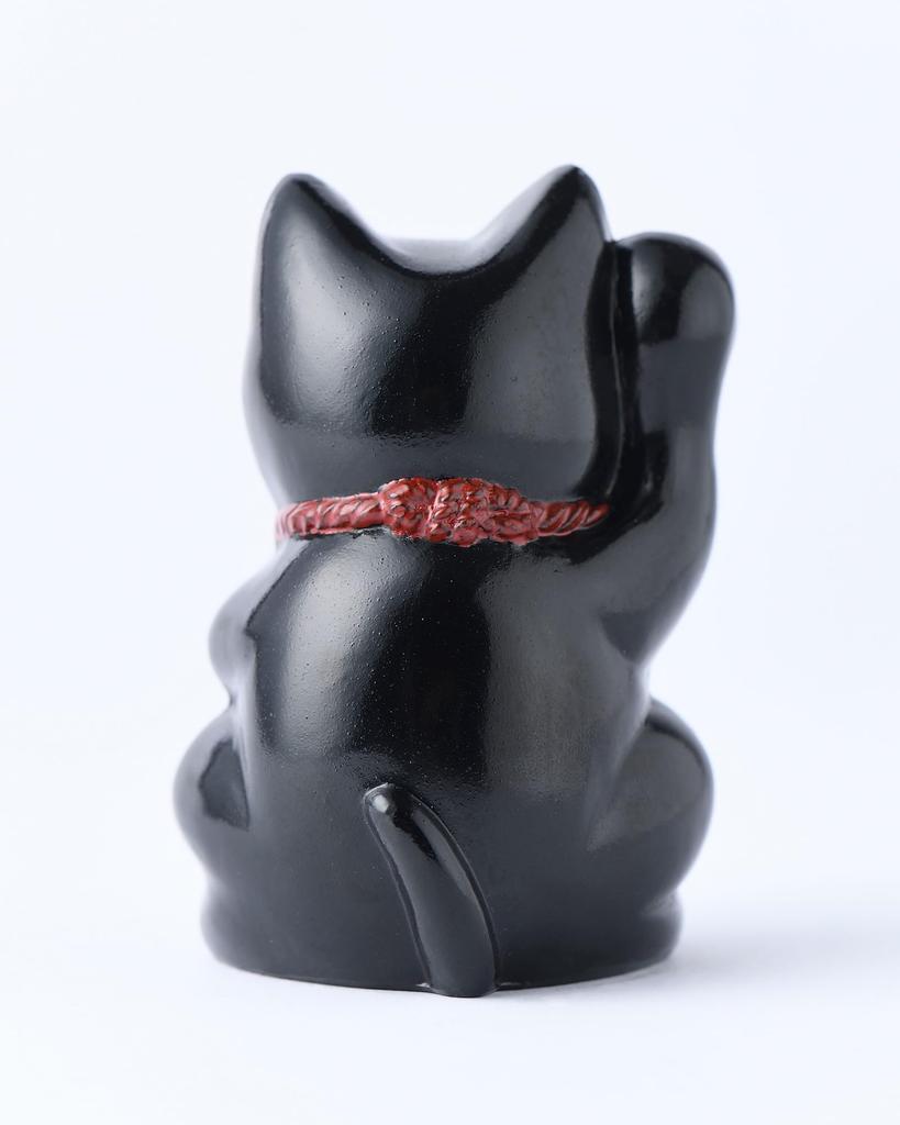 Ginjado Maneki Neko Black Lacquer Hand of Cat Maneki Neko Good Luck Feng Shui Figurine Takaoka Copperware Neko Color_Right Raised/Made Metal_Lucky