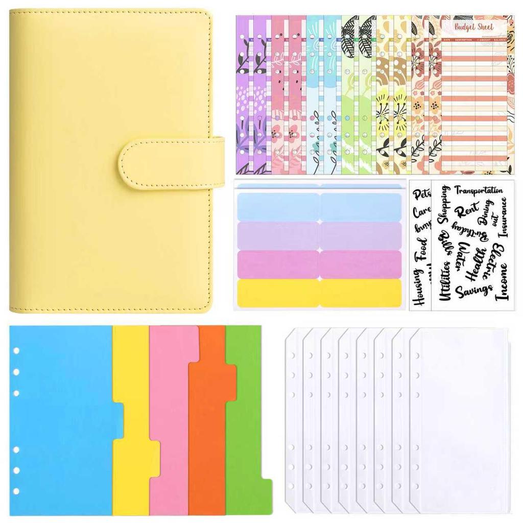 A6 Macaron PU Leather Zipper Budget Notebook with Detachable Loose-Leaf Pages