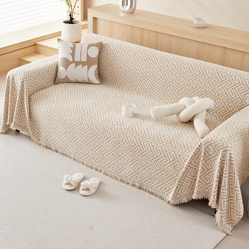 

Sofa Towel Cover Cloth Ins Cream Wind Maze Lattice Sofa Cushion Chenille Non-Stick Fur Anti-Scratching Sofa Cover All Inclusive 180*130cm