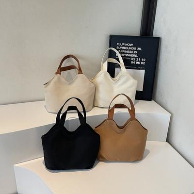 Niche Simple Solid Color Tote Bag for Women  New Personalized Versatile Casual Shoulder Bag Literary Canvas Mother Bag