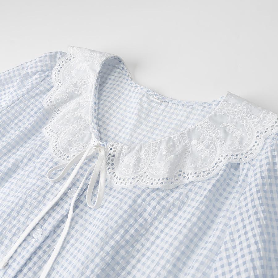 Spring 2025 Women's Fashion: European & American Style Peter Pan Collar Embroidered Shirt