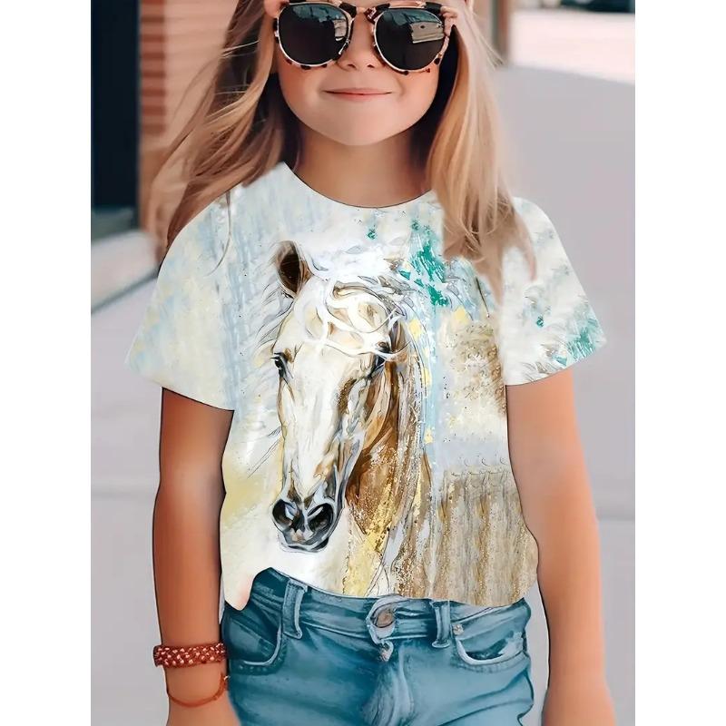 Kids T-shirt 3d Print New Cartoon T-shirt Children's T-shirt Short Sleeve Loose Casual Horse Pattern T-shirt TX