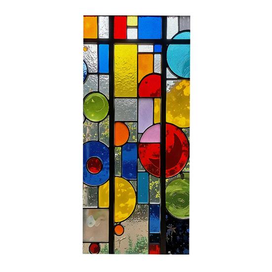 Static Cling Window Film, Full Blackout, Colorful Geometric Privacy UV Blocking, Reusable Heat Insulation Window Sticker for Home Office