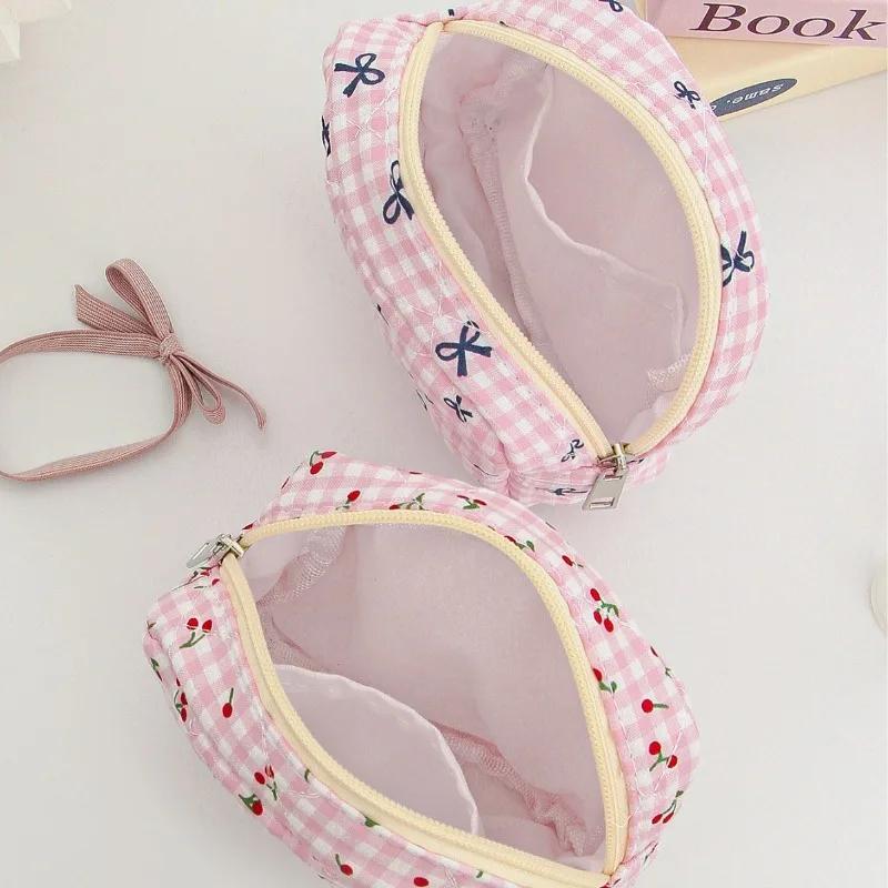 Cherry Bow Makeup Pouch for Women Napkin Sanitary Pad Storage Bag Organizer Pouch for Tampons Teens Female Cosmetic Bags