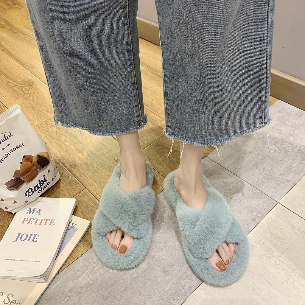 Internet celebrity Mao Mao slippers female pink 2025 autumn and winter new home versatile outer wear thick thermal cotton one-word slippers