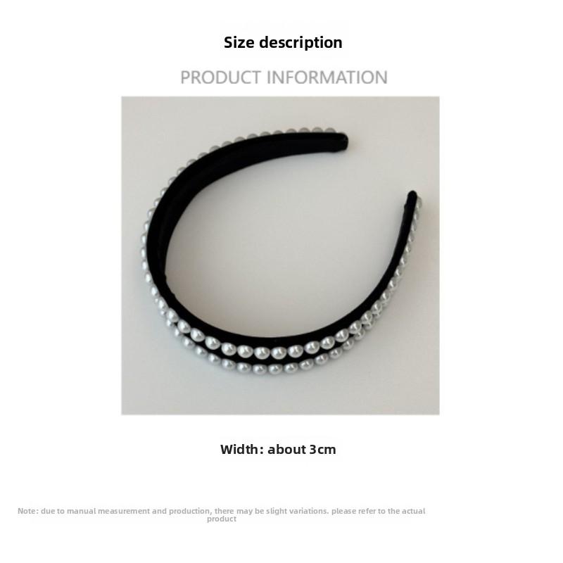 Women Vintage Black Velvet Pearls Hairband with Teeth Anti Slip Adult Hair Clip Wide Edge Headband Girls New Hair Accessory