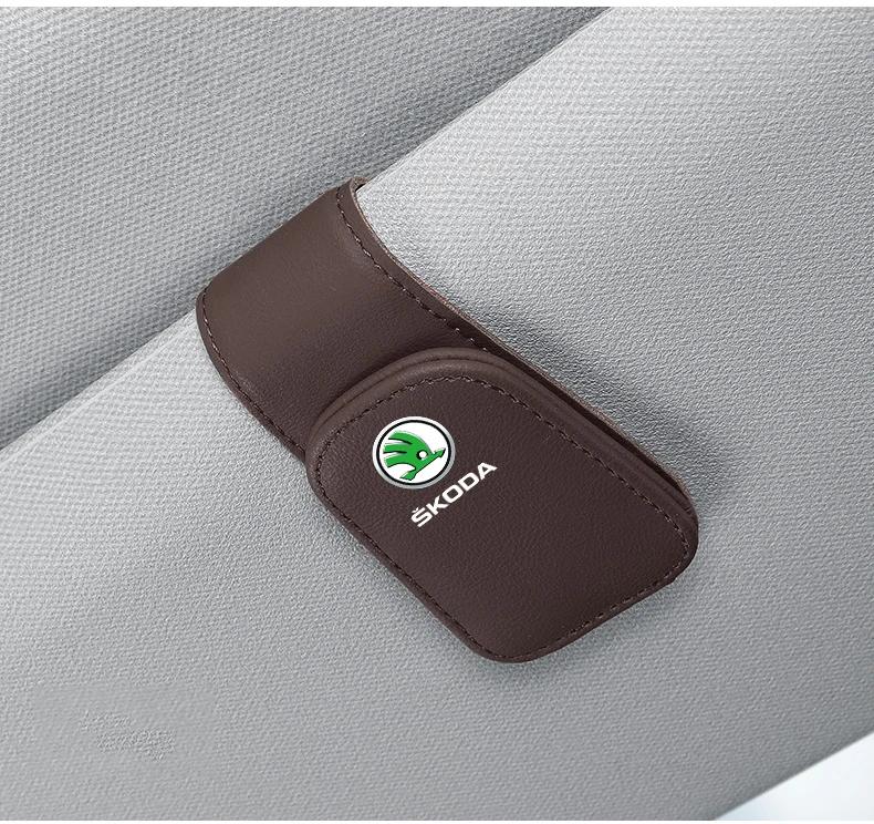 SBNI3 Car Sun Visor Glasses Clip Ticket Card Storage Clamp For Skoda Fabia Superb Yeti Octavia Enyaq Rapid Kodiaq Kamiq Karoq Scala A4