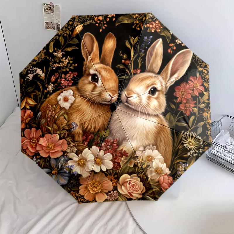 

1 PC Automatic Folding Umbrella - Flowers and Animals Pattern, Portable & Foldable Design with 8 Ribs, Christmas Birthday Gifts