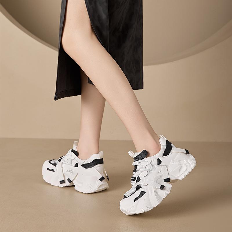 Autumn new mesh casual sports shoes women's thick-soled heightened color matching dad shoes women's student shoes