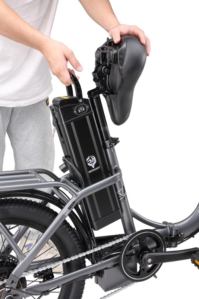SINOHON C20 Electric Bicycle With Seat 250W Men's E-Folding Ebike 36V18Ah Battery 20 Inch Fat Tires Women's Convenient Electric Bike