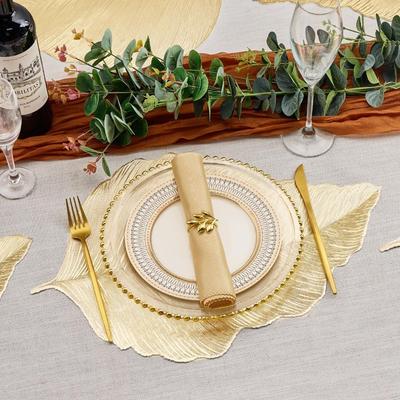 Gold Leaf Placemat Heat Resistant Waterproof Coaster Dining Mat Washable Wipeable Table Runner Dinner Table Decoration