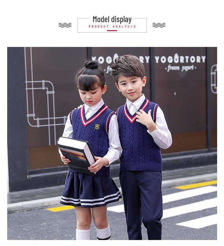 Children's Pure Cotton Preppy Knit Sweater Vest - Sleeveless Spring/Autumn School Uniform Style