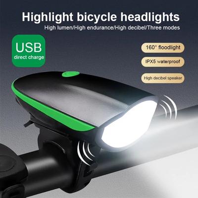 Front Bicycle Light with Horn for Mountain Road Fet Bike Fetbike Rechargeable MTB Flashlight Waterproof Cycling Goods