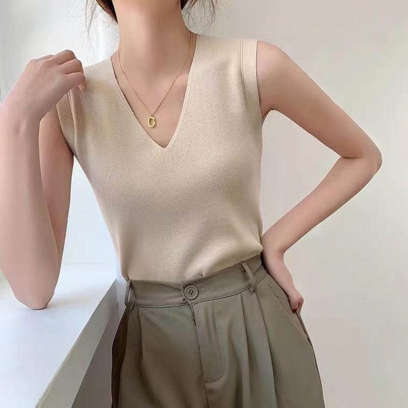 Korean Temperament V-Neck Sleeveless Versatile Slim Knitted Vest For Women