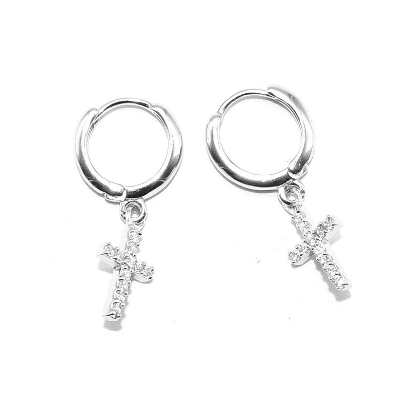 Rhinestone Cross Hoop Earrings - Hip Hop Style for Men & Women