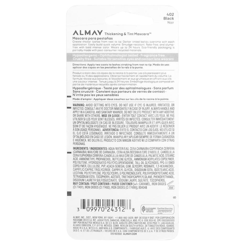 Almay, Thickening & Tinting Mascara™, 402 Black, 8.3 ml (0.28 fl oz)